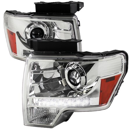 Spec-D Tuning 09-14 Ford F150 Chrome Projector Headlights With LED 2LHP-F15009-8-RS